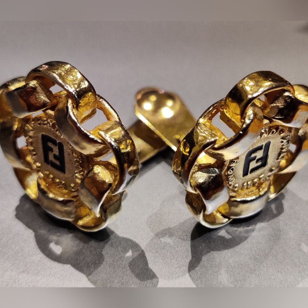 Vintage Fendi FF Logo Chunky Earrings Rare - Picture 8 of 16